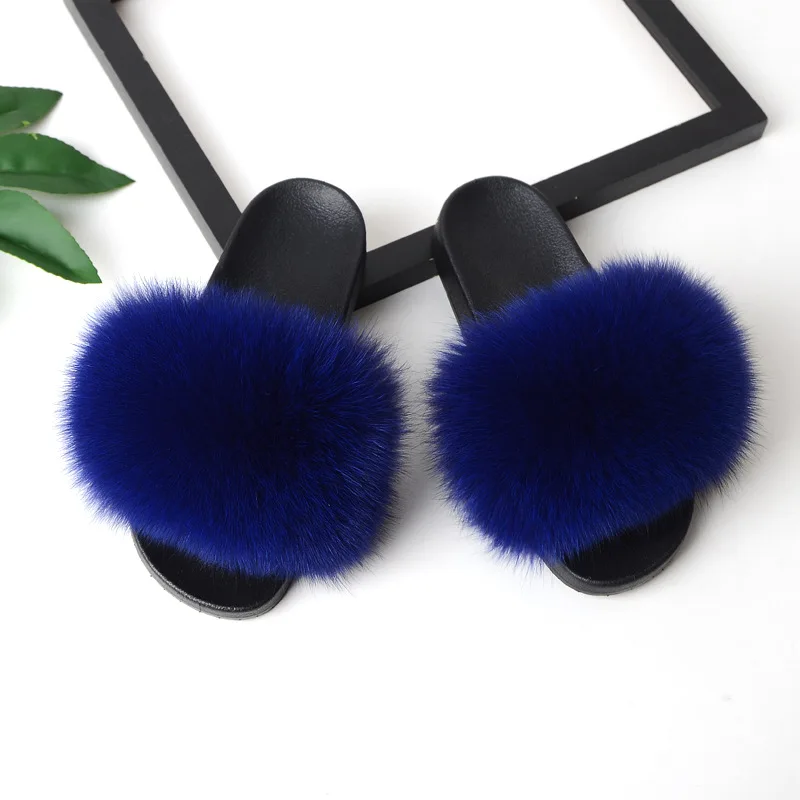 FURFEER Women Fur Slippers Real Fox Slides Home Furry Flat Sandals Female Cute Fluffy House Shoes Woman Brand Luxury | Обувь