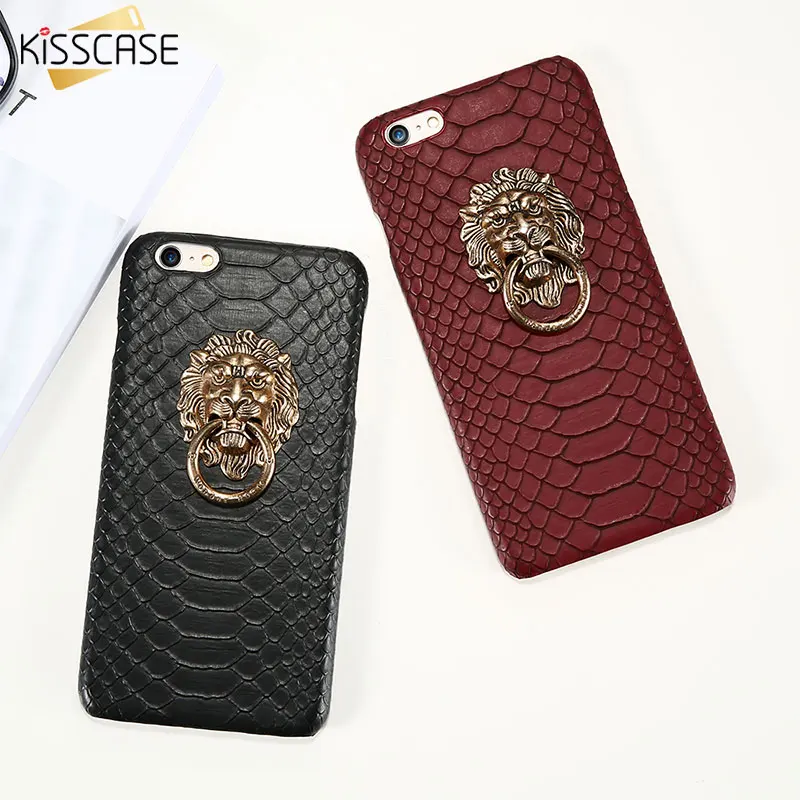 KISSCASE For iPhone X 7 8 Plus Cover Sexy Snake Skin Phone Case 6 6S 3D Lion Head Stand Funda |