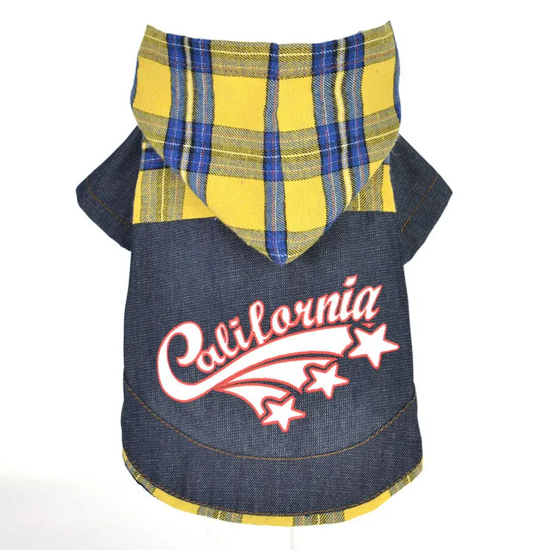 Клетчатое джинсовое пальто для собак куртка парка с изображением кота маленький
