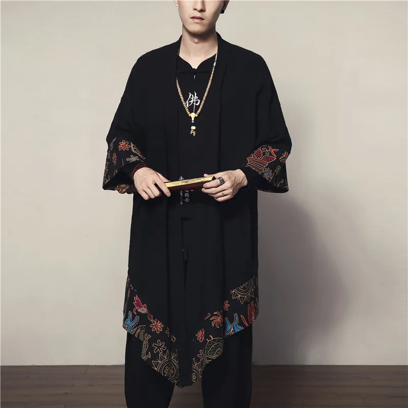 Винтажное длинное кимоно Hanfu ветровка большого размера в национальном стиле