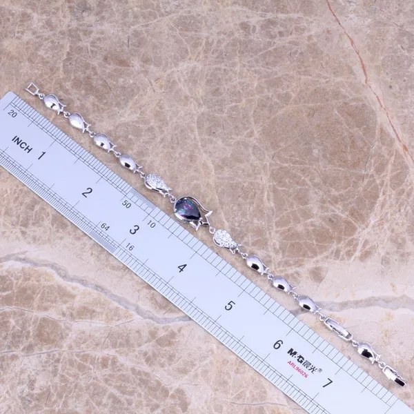 Радуга Мистик и белый CZ 925 стерлингового серебра звено цепи браслет 6 5-8 дюймов S0324