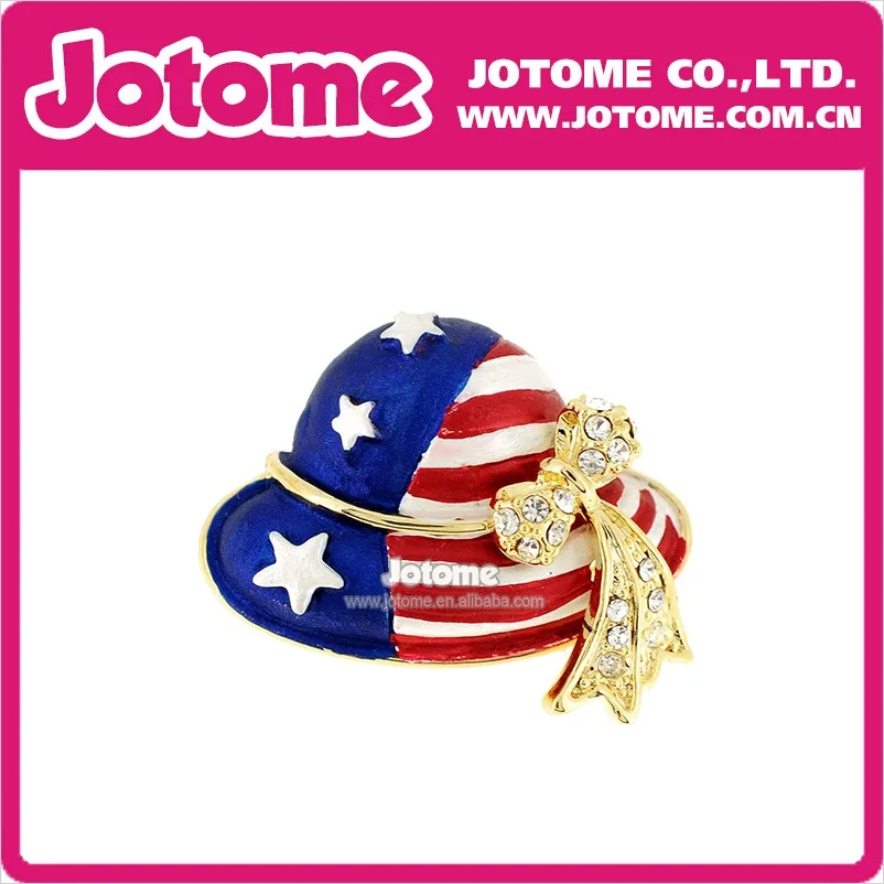 Hot sale Rhinestone enamel Hat American flag for July 4th brooch pin