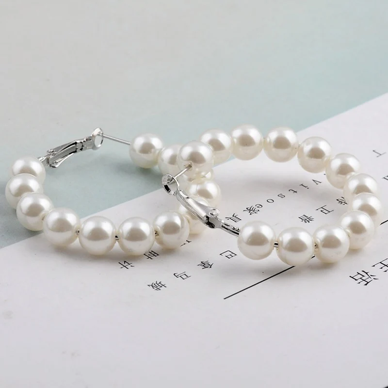 Женские Элегантные Круглые серьги-кольца с имитацией белого жемчуга крупные