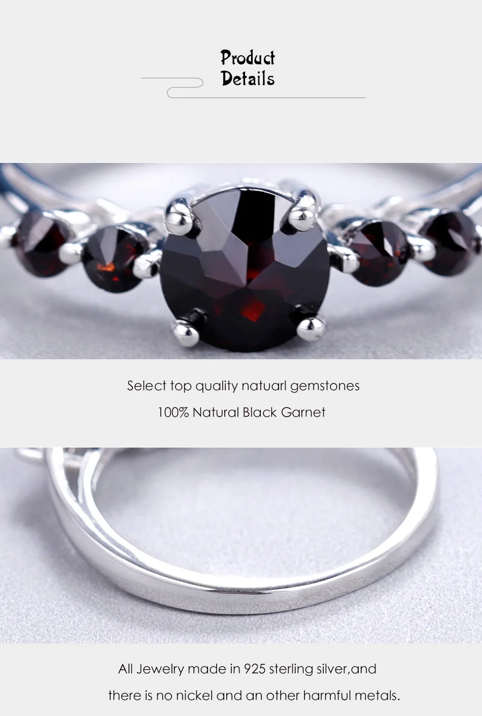 Gem's Ballet 1.43Ct Природный Черный гранат драгоценный камень кольцо для женщин Свадебные 925 пробы серебряные модные ювелирные изделия новые кольца