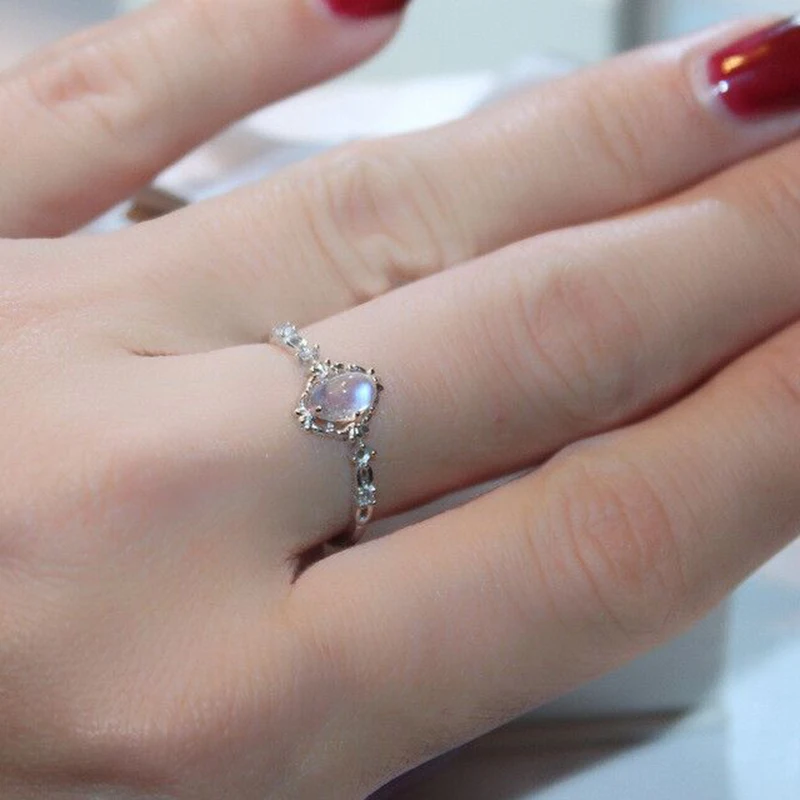 

New Female Moonstone Ring with aaa CZ Zircon Stone 925 Sterling Silver Wedding Jewelry Promise Engagement Rings For Women