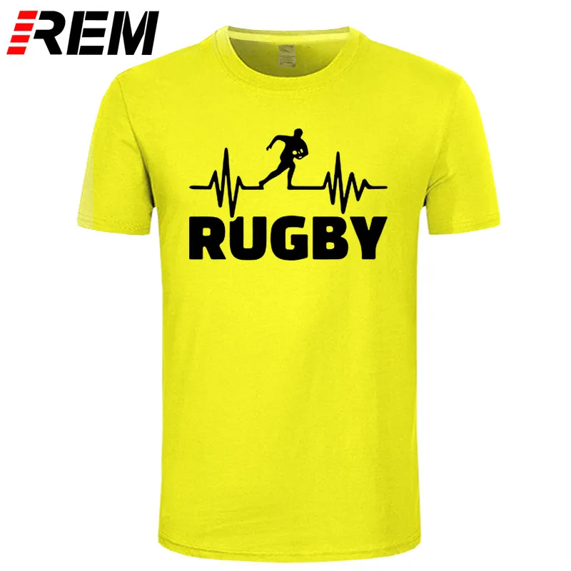 Heartbeat Of Rugbying, футболки для мужчин, летняя мода, короткий рукав, футболка, хлопок, Забавный принт, топы, спортивные мужские футболки - Цвет: yellow black