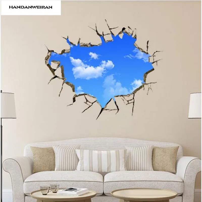 1 шт. 3D стерео голубое небо и белые наклейки на стену для спальни гостиной