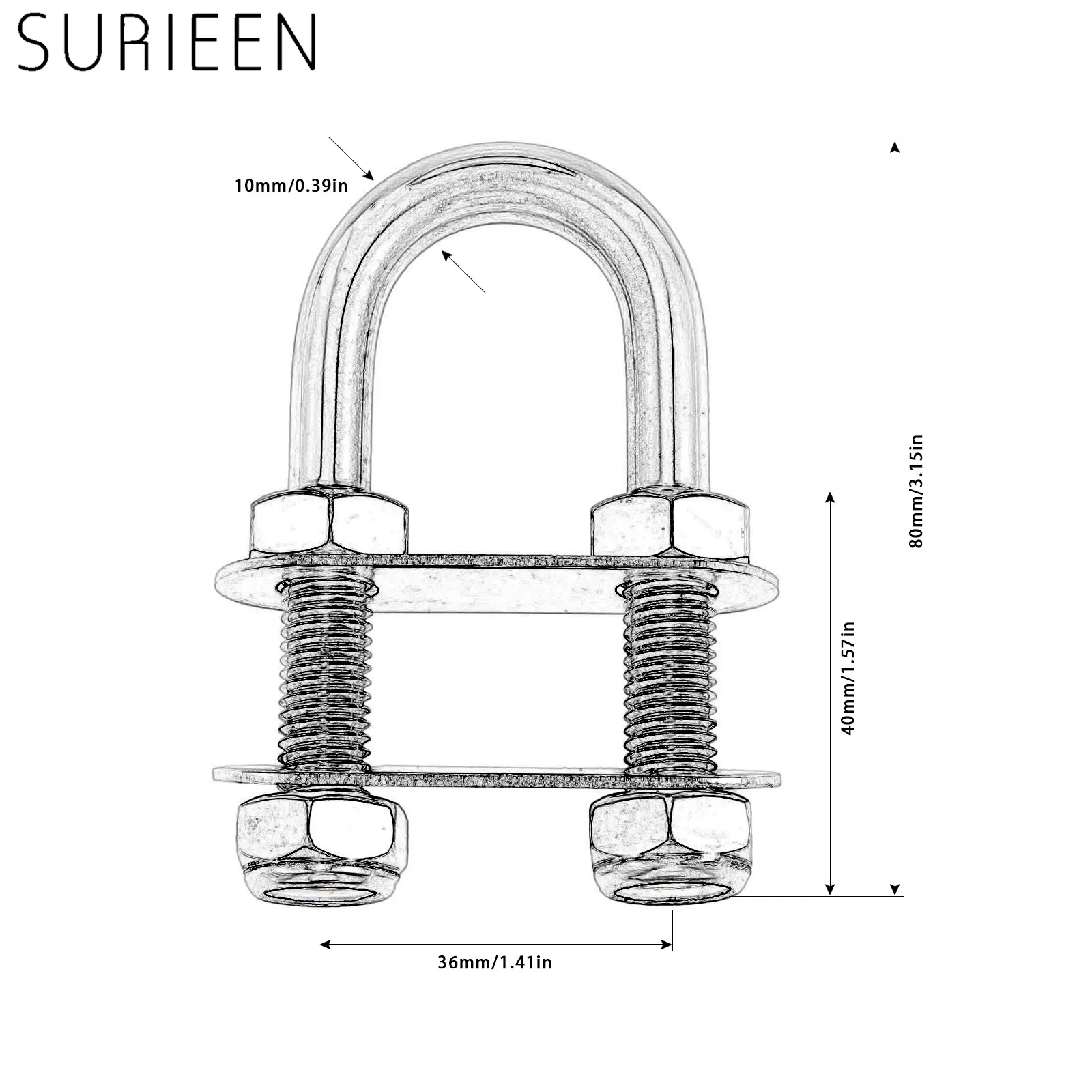 SURIEEN 1 шт. лук кормовой глаз U Болт 316 нержавеющая сталь лодка морской болт веревка и такелаж кожухи M10 x 80 яхты лодки Аксессуары