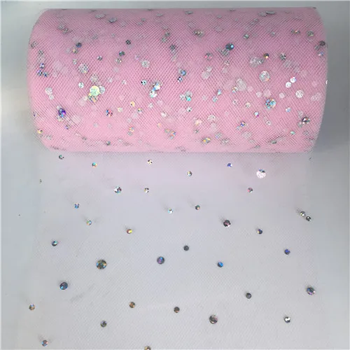 AQ10 pink 25 ярдов 13 см Блестящий рулон тюля с блестками катушка пачка свадебное украшение Тюль рулоны органза марля элемент настольная дорожка Mariage - Цвет: AQ10 pink