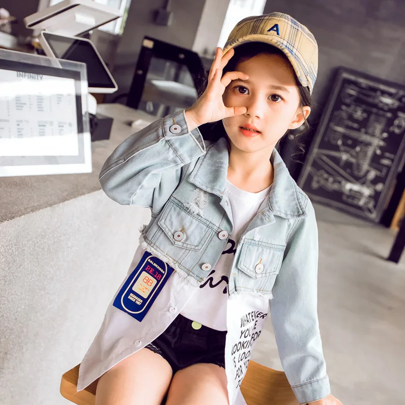 Girls coat autumn 2019 spring Korean version of the cowboy clothes children's clothing new fashion short paragraph clothe | Детская