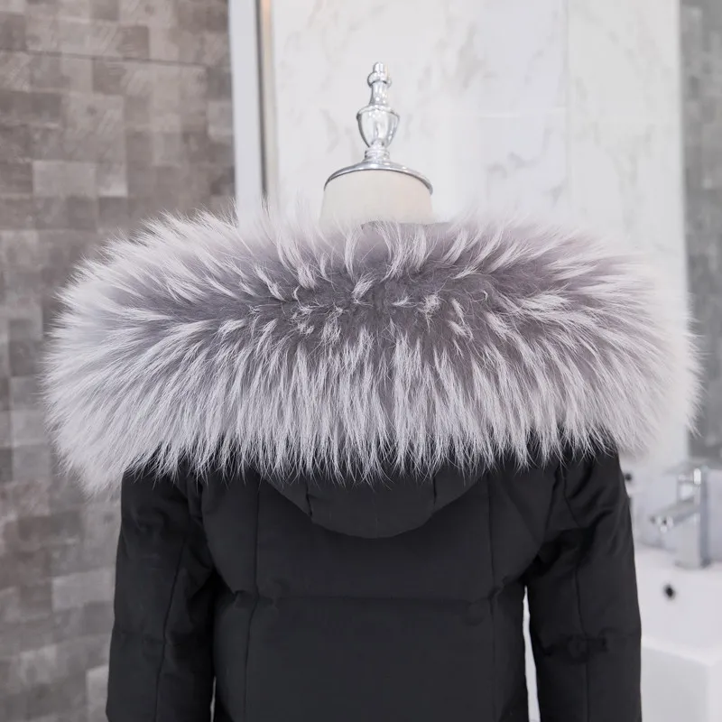 ZDFURS* Роскошный шейный теплый меховой шарф для пальто зимой натуральный мех енота меховой воротник шарф для меховая Парка женская шаль обертывания - Цвет: gray