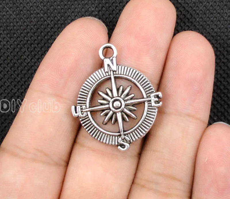 

40pcs-Antique Tibetan Silver Compass Charms Pendant 30x25mm