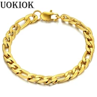 figaro chain bracelet for men 7mm gold color stainless steel chain link bracelet male hip hop jewelry 21cm pulseira