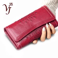 fashion luxury womens cow leather phone wallet retro sunflower hollow out card holders lady elegant purse female long clutches