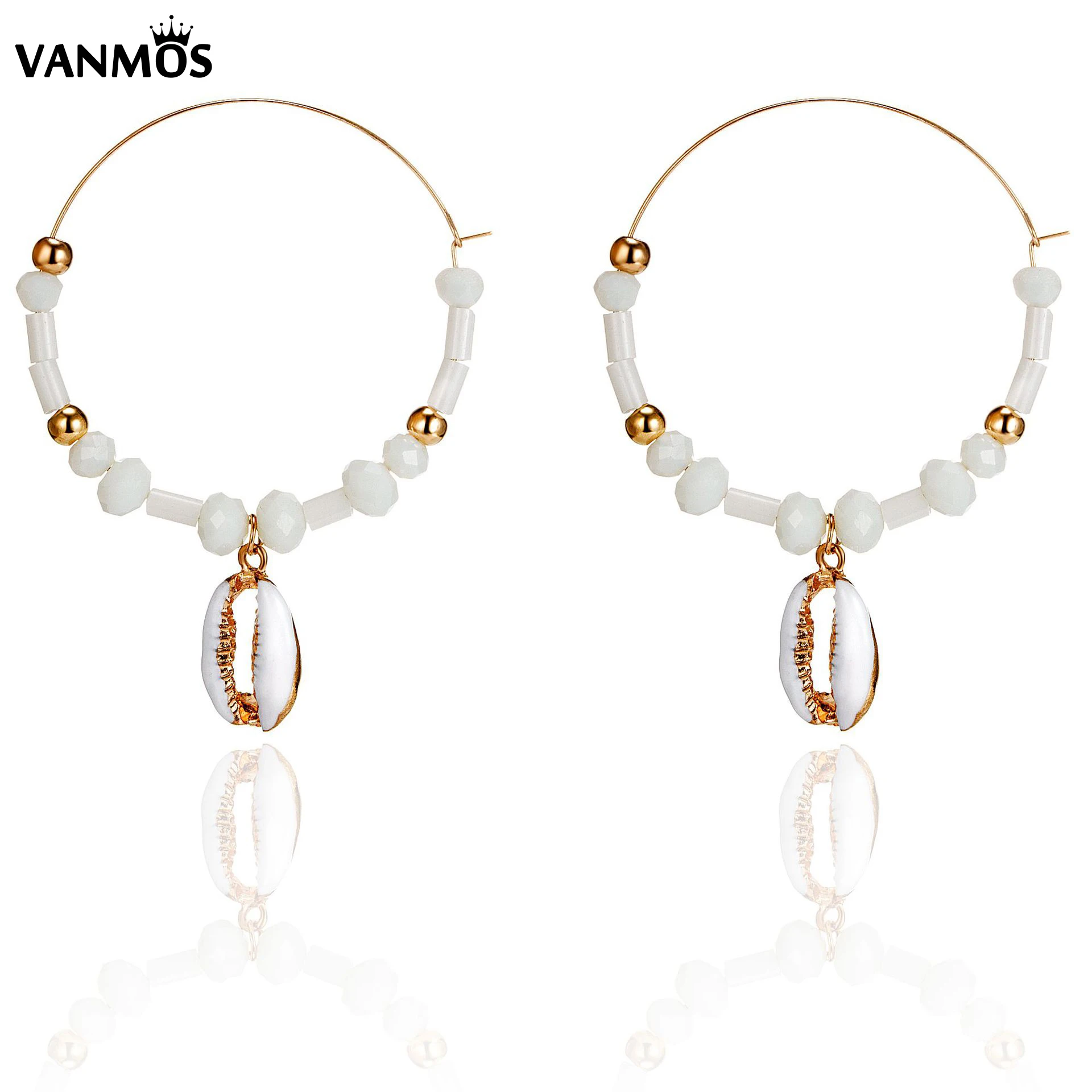 Новые стильные серьги большие круглые кольца белые бусины из ракушек кулон