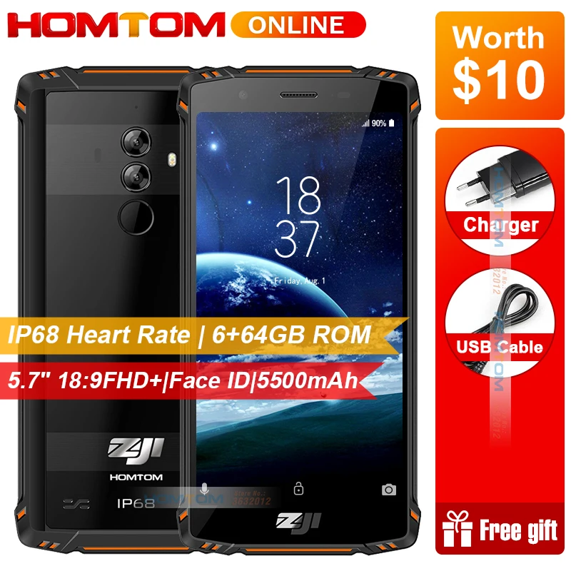 HOMTOM ZJI Z9 IP68 частоты сердечных сокращений Helio P23 Android 8 1 смартфон 5 7 дюймов 6 ГБ 64 Гб