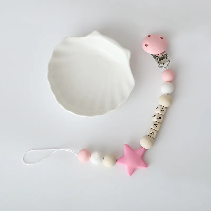 Симпатичные Силиконовые зажимы в форме звезды для детской соски деревянная