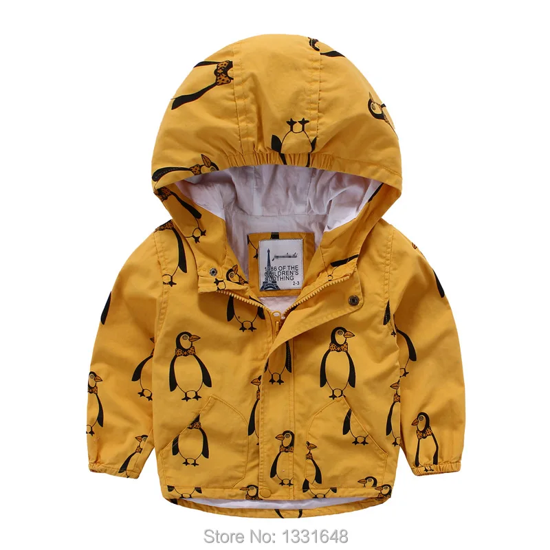 Детская хлопковая куртка с капюшоном мультяшным принтом | Куртки и пальто