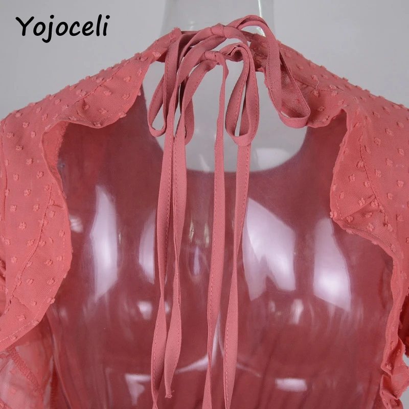 Yojoceli летнее женское платье с открытой спиной и рюшами, Пляжное короткое шифоновое платье в стиле бохо, уличная одежда, асимметричное женское платье vestidos