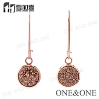 newest druzy quartz earrings fasion women jewelry natural drusy eardrop round 10mm rose gold hand make jewelry for giftparty