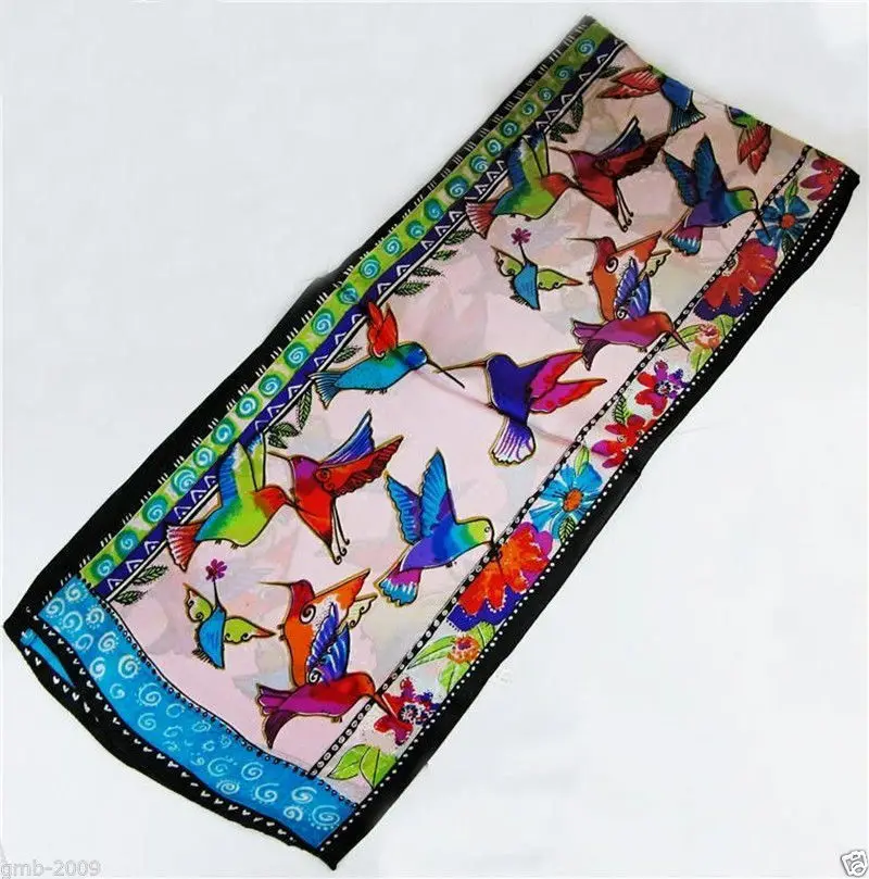 50 &quot x 10 мода розовый фон 100% шелк птицы животные рисунок длинный украл шарф|scarf silk