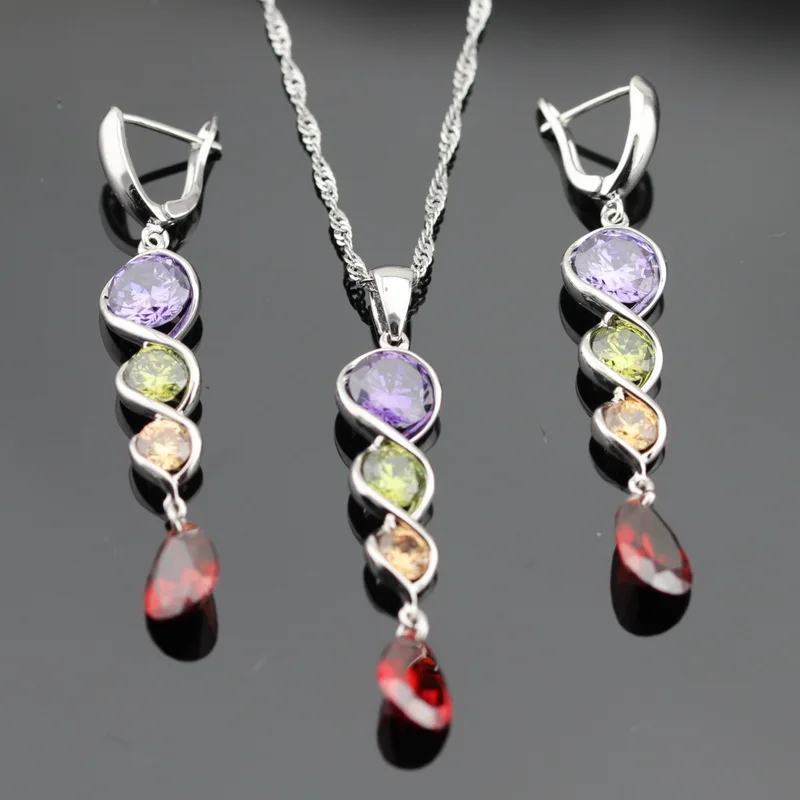 Женский ювелирный комплект из колье и серёг серебристого цвета|cubic zirconia jewelry