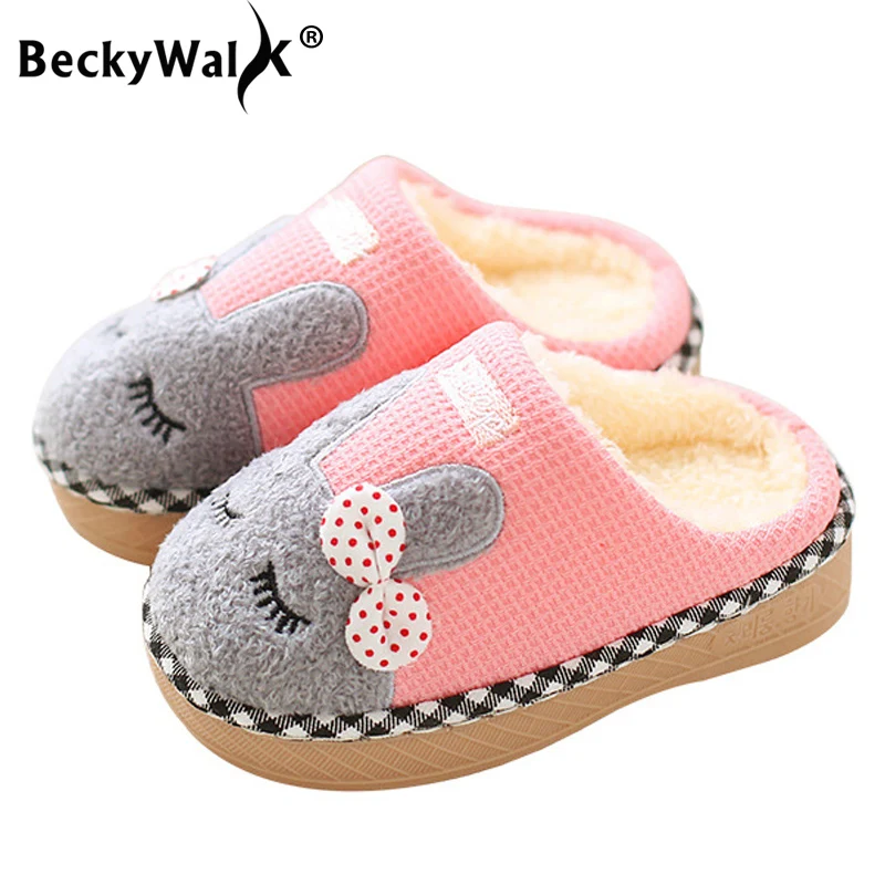 BeckyWalk/детские тапочки; зимние детские домашние тапочки; хлопковая обувь для девочек; домашние тапочки для маленьких мальчиков; теплая домашняя обувь; CSH699