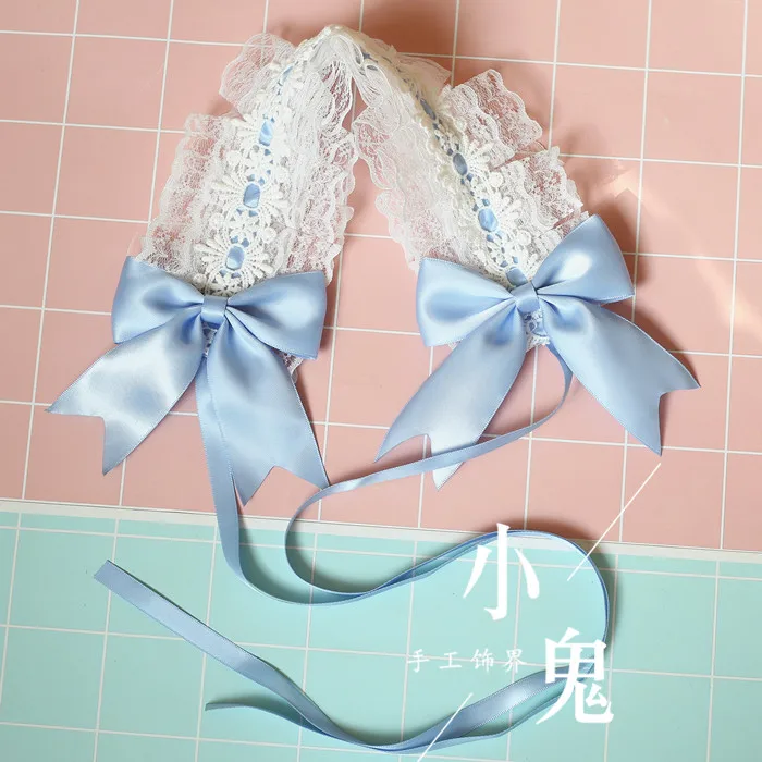 The light blue Лолита японский мягкий сладкий сестра Лолита волосы белый убор для головы с кружевами Джокер kc волосы Темный сделать мертвых - Цвет: The light blue