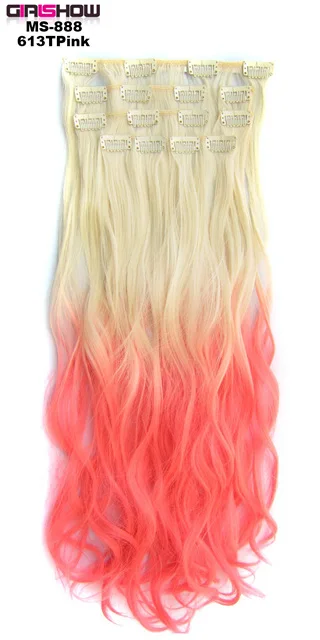 MS-888 613TPink Girlshow клип в на синтетический Dip dye волос 7 шт./компл. 2" длинные волнистые термостойкость волокна ломбер волос MS-888, 90 г/компл - Цвет: MS-888 613TPink