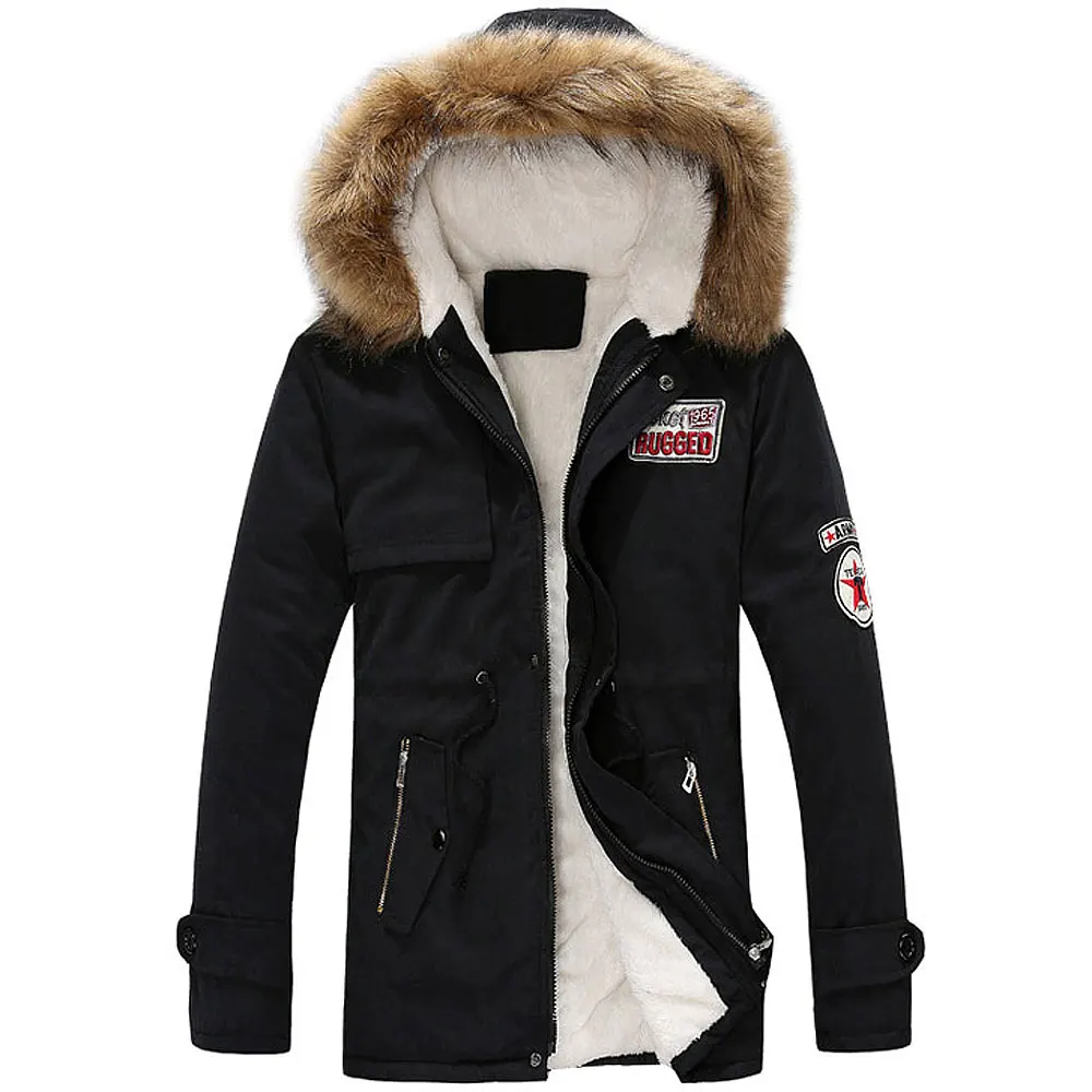 Мужская повседневная куртка с меховым воротником зеленая армейская верхняя