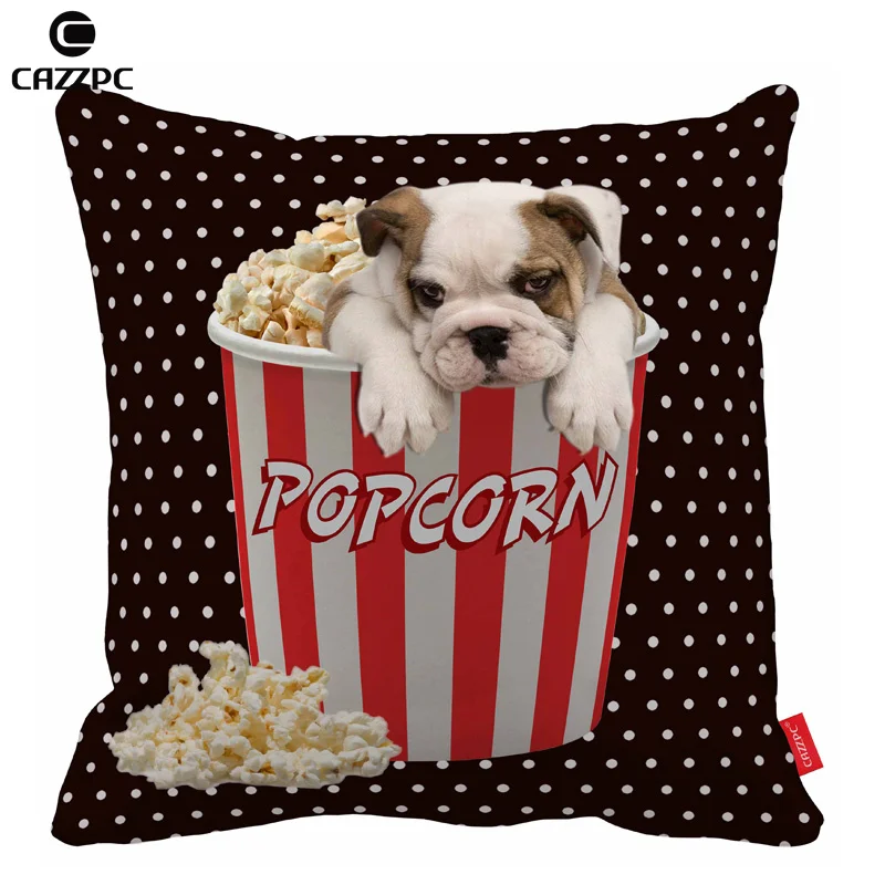 Белая точка милый Бульдог собака в ведро попкорна печати Главная Декоративные