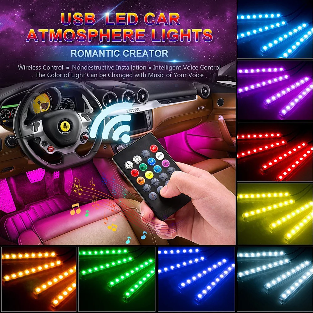Светодиодная лента для автомобиля cascaleca, автомобильная интерьерная RGB атмосферная лампа, Bluetooth управление, Голосовое управление музыкой, комплект 12 В, автомобильный стиль