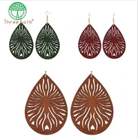 e303 vintage metal tree with stone round wooden drop earrings for women girl bijoux fashion jewelry wholesale