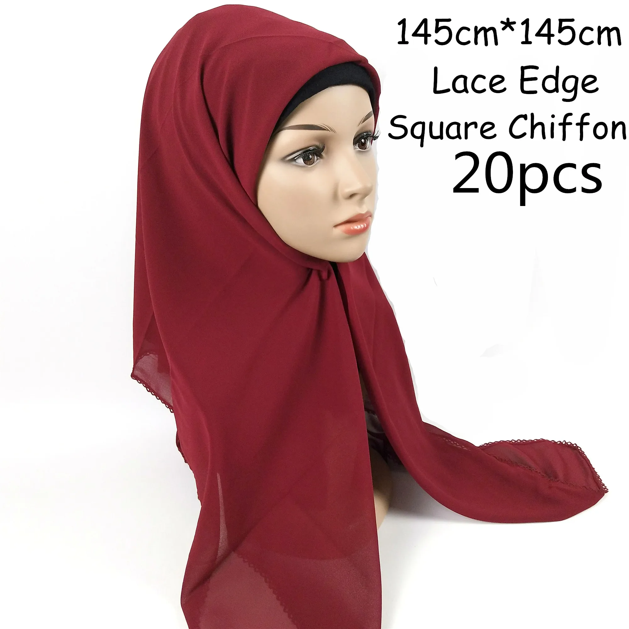 

H2 20 шт. высококачественный шифоновый хиджаб с квадратными кружевными краями 145*145 см, накидка, шали, Женская Блестящая шаль, Лидер продаж
