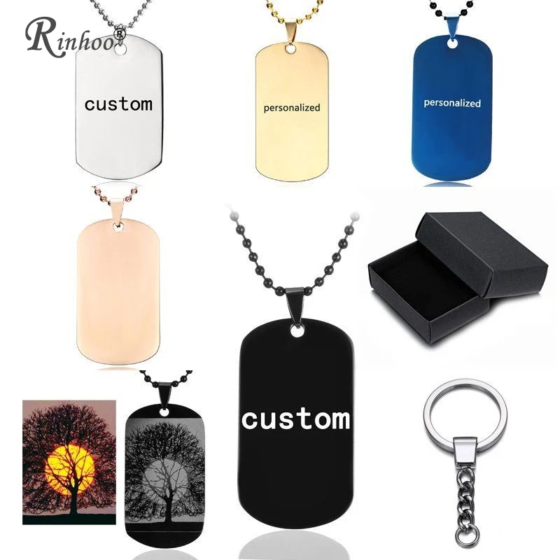 

Rinhoo Custom Necklace Pictures Image Pendant Necklace Engrave Your Photo Letters Necklace Stainless Steel ID Tag Necklace