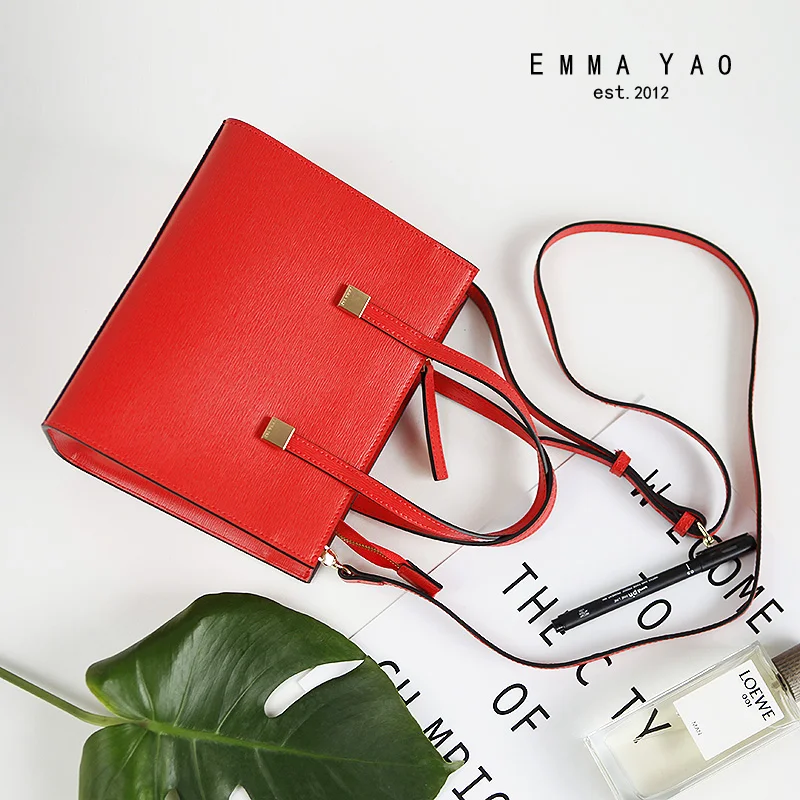 Женская кожаная сумка через плечо EMMA YAO модная Корейская Сумка тоут брендовые