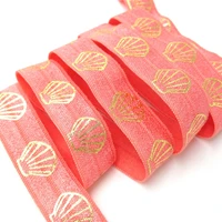 5 yards 58 melon gold foil printed sea shell fold over elastic rope hair elastic ribboncinta elasticasewing accessories
