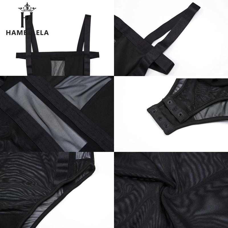Женский сетчатый боди с v образным вырезом HAMBELELA черный облегающий комбинезон без