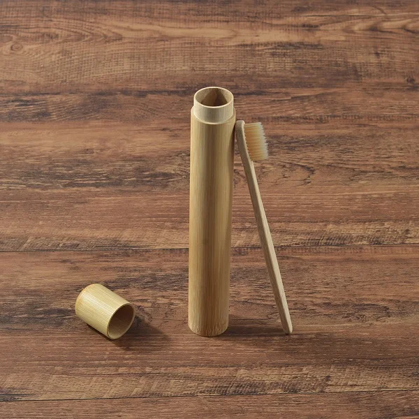 Beige With Case Экологичный бамбуковый чехол с зубной щеткой, красочная мягкая щетина, биоразлагаемая зубная щетка для зубов, Бамбуковая зубная щетка es, уход за полостью рта - Цвет: Beige With Case