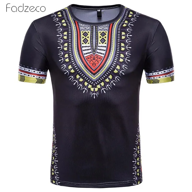Black Fadzeco, африканская рубашка для мужчин, принт, вырез лодочкой, короткий рукав, Мужская футболка, Дашики, узор, модные повседневные топы, африканская одежда - Цвет: Black