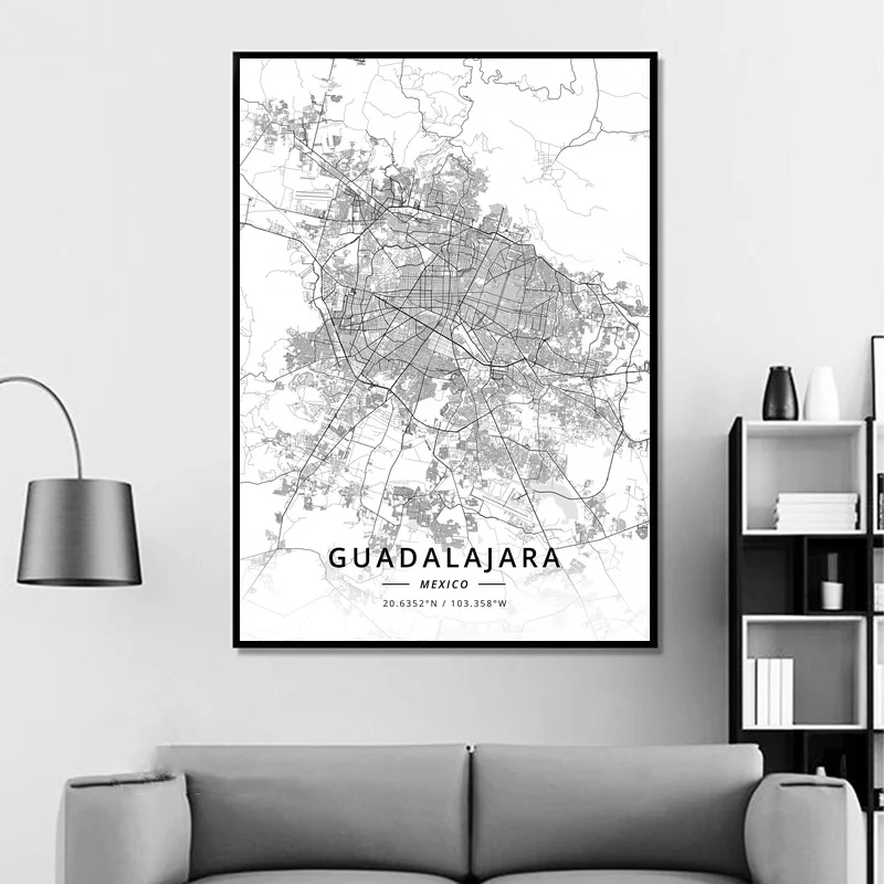 Guadalajara Mexico Modern City Map Canvas Art Print Home Room Decor Poster | Дом и сад