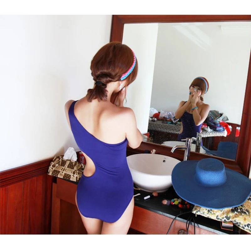 Треугольный синий сексуальный комплект бикини купальник пляжный Однотонный