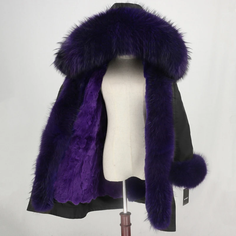 black purple OFTBUY Водонепроницаемая парка зимняя куртка женская шуба из натурального меха енота воротник капюшон Подкладка из натурального кроличьего меха уличная одежда - Цвет: black purple
