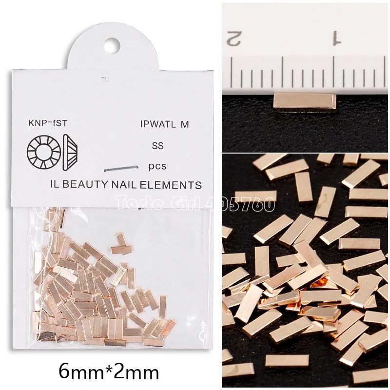 6mm Rose Gold 100 шт./пакет Япония 5 длин цвета: золотистый, серебристый black rose металлических штангах сплава Nail Art сотрудников палка украшения с драгоценными камнями дизайна маникюра - Цвет: 6mm Rose Gold