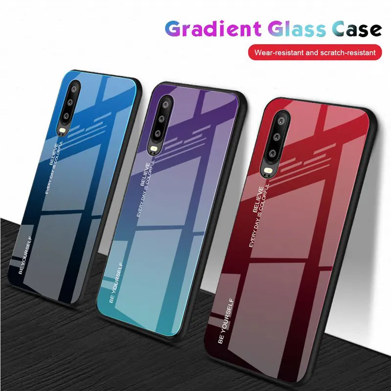 

Gradient Tempered Glass Cover Case for Huawei P30 P20 Mate 20 Pro Nova 3i 3E 4 Honor 10i 20i 8A 8X Note 10 Lite Y6 Prime 2018
