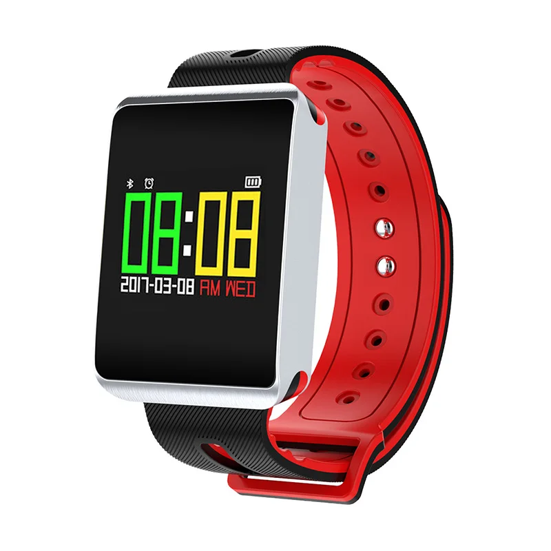 red TF1 Bluetooth умный Браслет IP68 Водонепроницаемый сердечный ритм крови кислород монитор сна Смарт-часы трекер активности браслет - Цвет: red