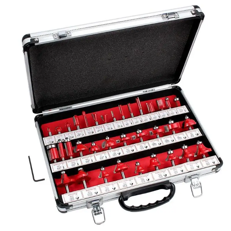 Red 35Pcs 35 шт./компл. 1/4in ручка быстроходный деревообрабатывающий фрезерный станок бит мельница гравировка отделка деревообрабатывающий фасонно-Фрезерный резак триммер адаптер остриём, набор ручных инструментов - Длина режущей кромки: Red 35Pcs
