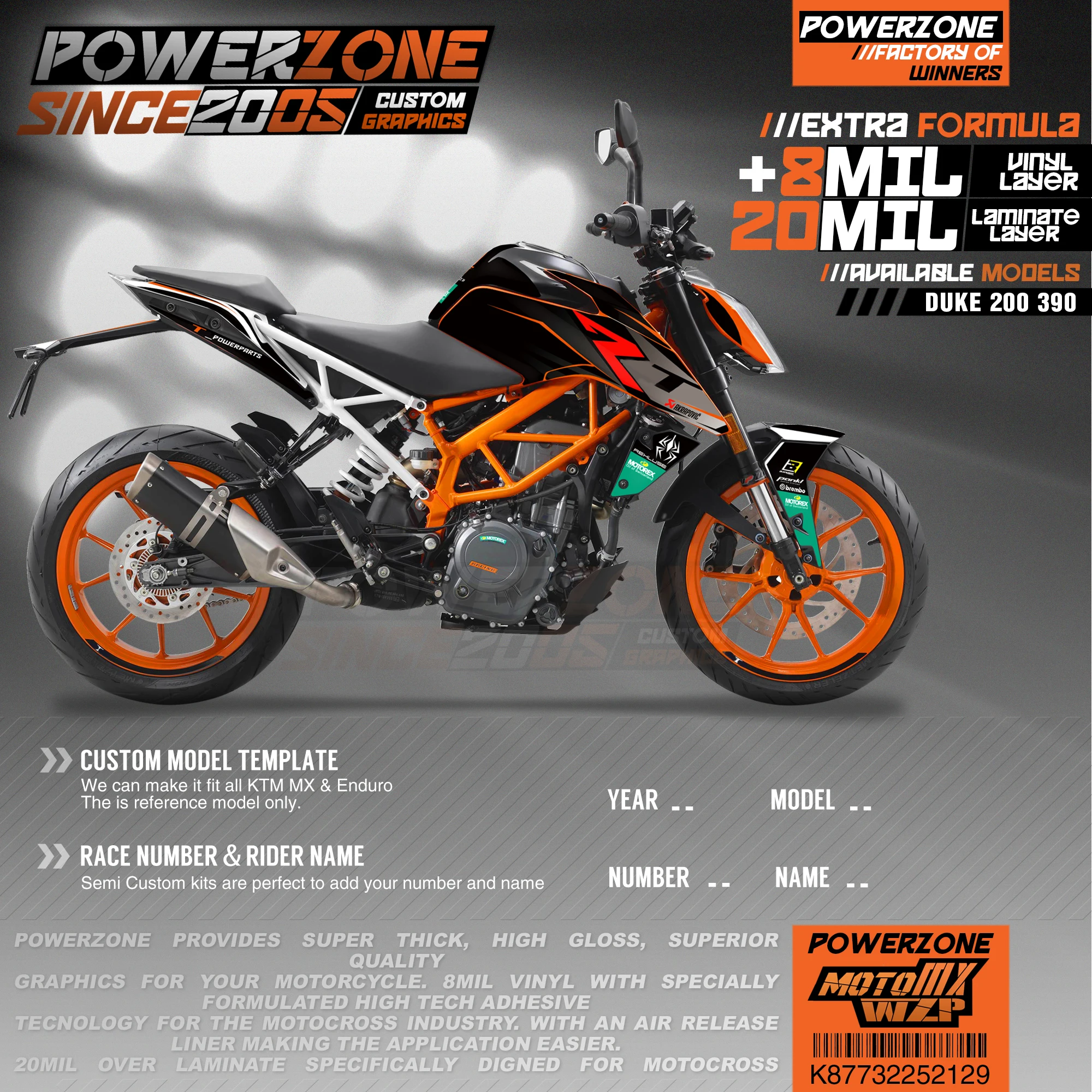 PowerZone Custom Team Graphics деколи для фона 3 м Набор наклеек KTM DUKE 200 390 2011 2016 2017 2019 129|Наклейки
