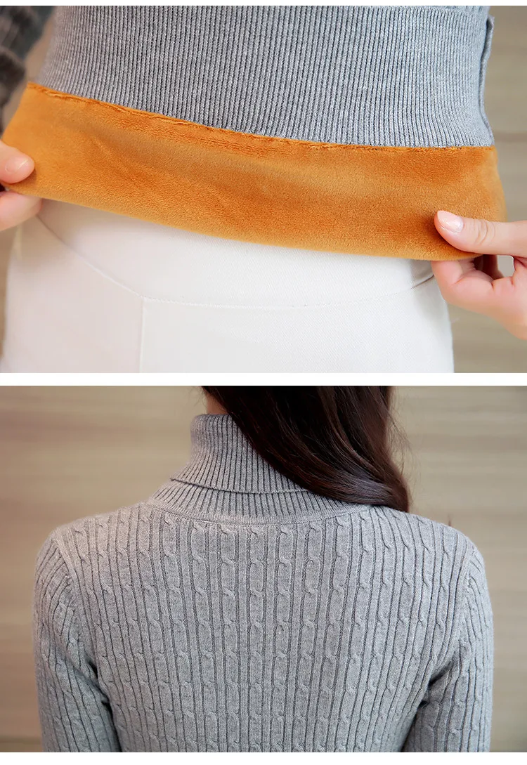 Autumn winter Women Knitted Sweaters Pullovers Turtleneck Long Sleeve Solid Color Slim Elastic Add velvet Short Sweater | Женская одежда