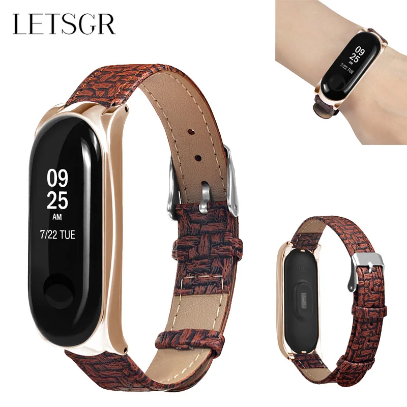 LETSGR mi Band 3 замена оплетка кожаный ремешок для Xiao band смарт браслет Pulseira